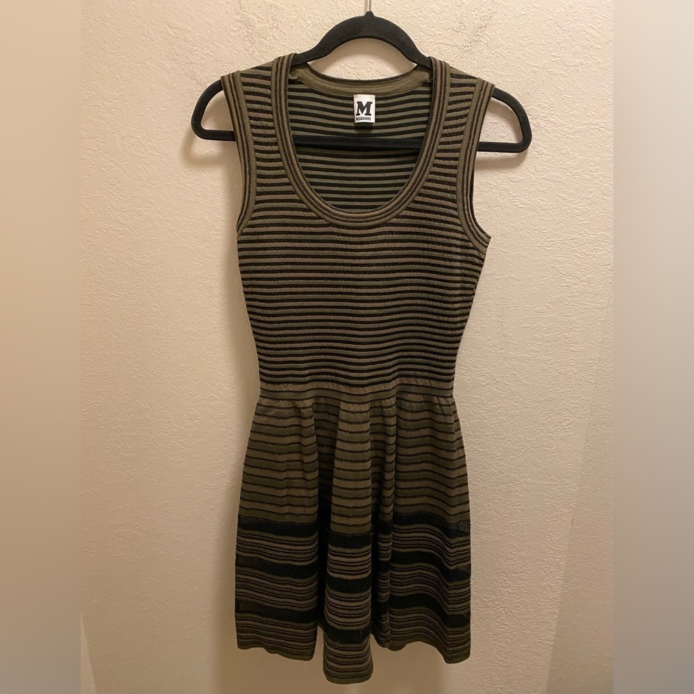 M By Missoni Black & Green Striped A-Line Dress Size 40 (4)
